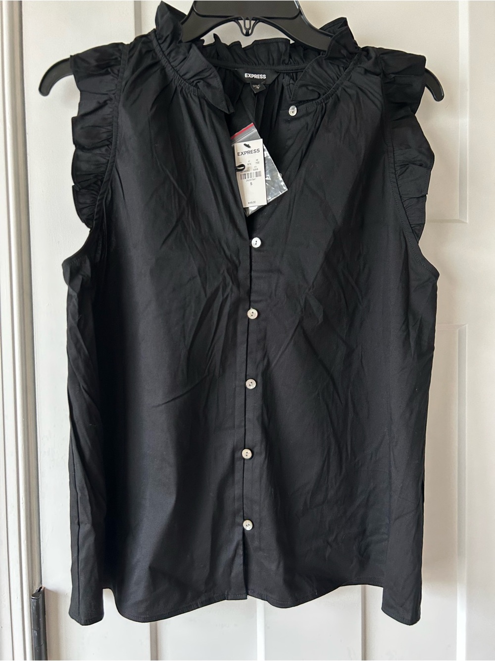 Express Black Ruffled Sleeve Button-Up Top